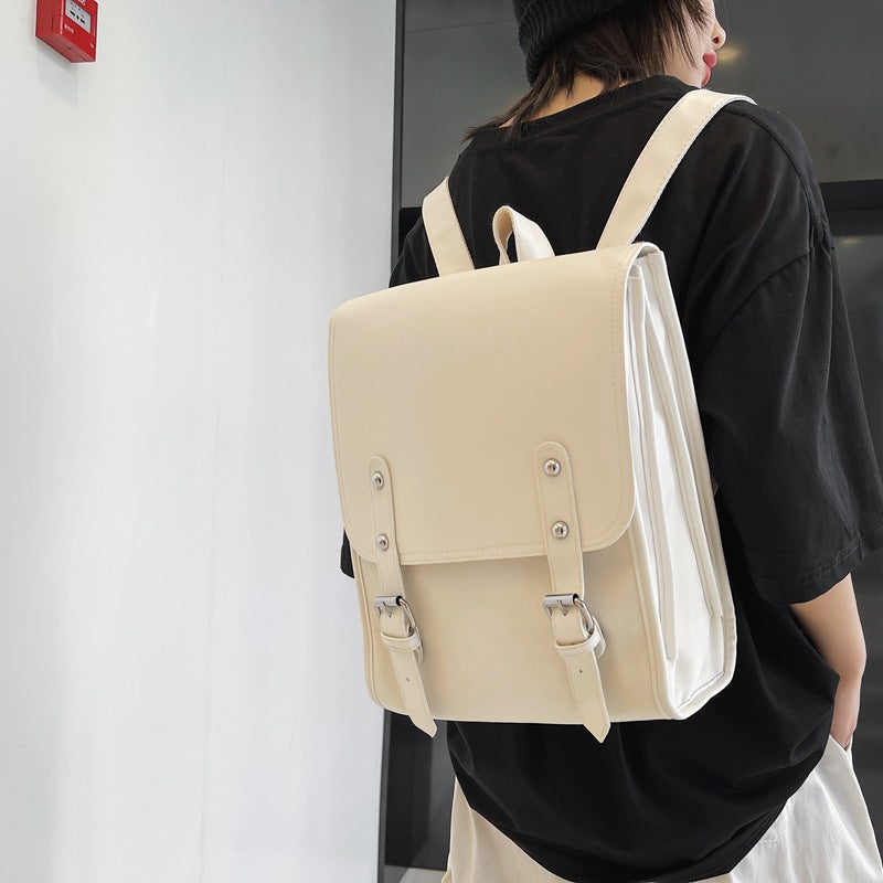 Solid-color Motorcycle-style Buckle Laptop Everyday Business Backpack