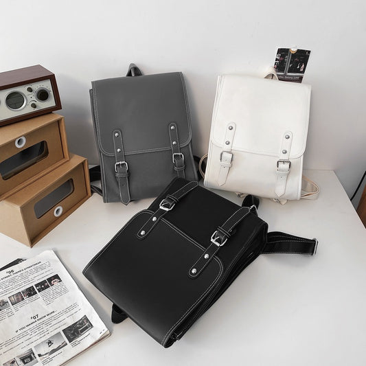 Solid-color Motorcycle-style Buckle Laptop Everyday Business Backpack