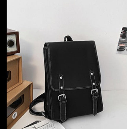Solid-color Motorcycle-style Buckle Laptop Everyday Business Backpack